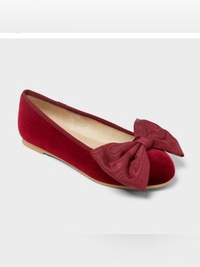 Cat & Jack Red Velvet Bow Ballet Flats for Kids stock (22)